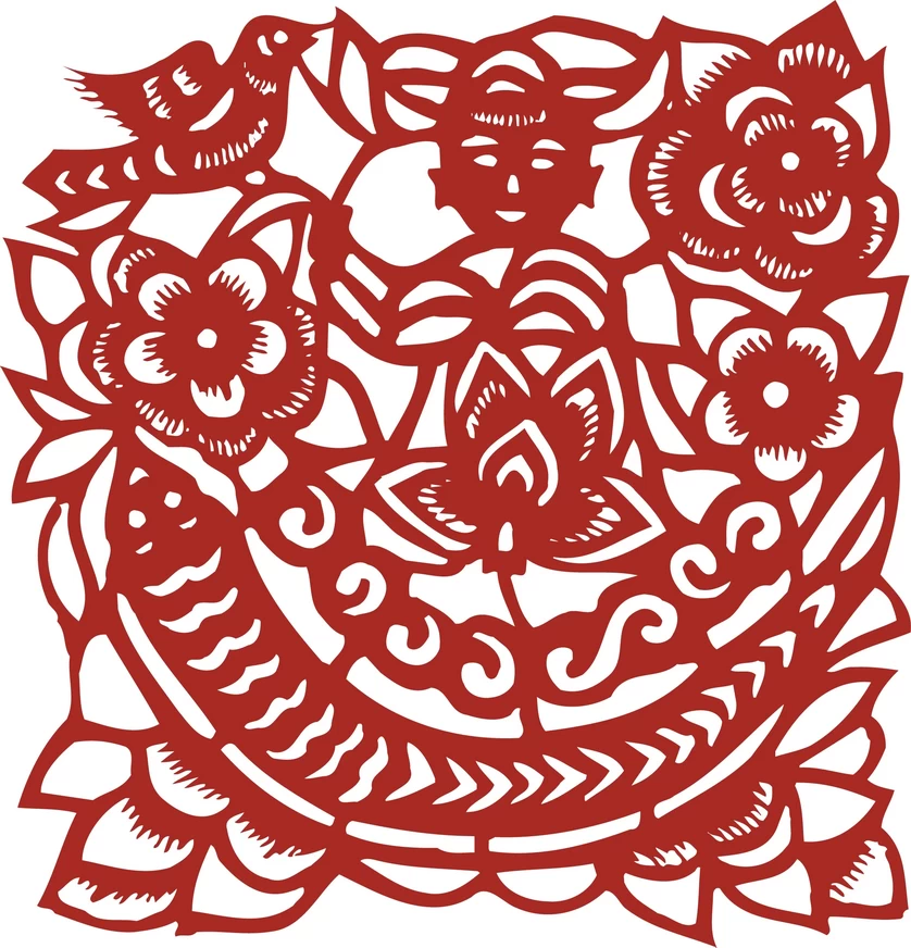 中国风中式传统喜庆民俗人物动物窗花剪纸插画边框AI矢量PNG素材【1620】